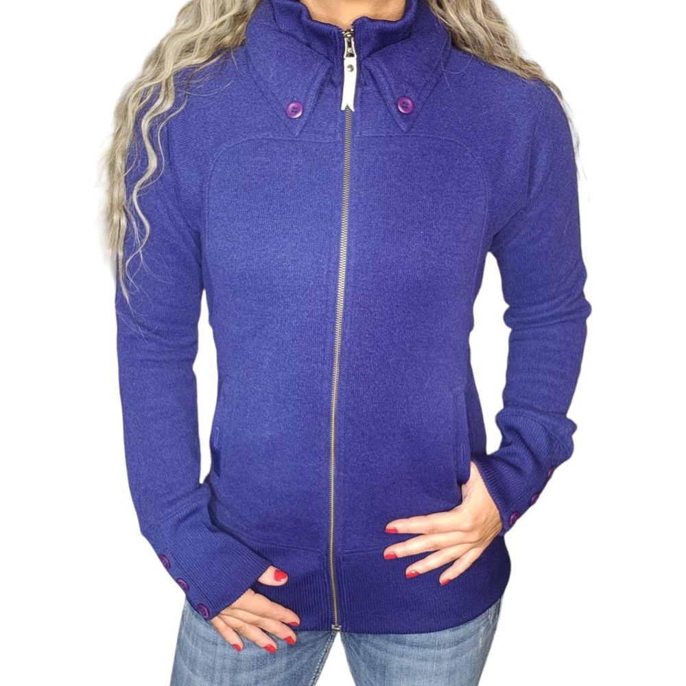 Burton Sweater Womens Small Purple Full Zip Collared Button Cuff Lapel Collar